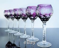 Anciennes 6 Grand Verres A Vin Cristal Couleur Pourpre Raisin Bohème