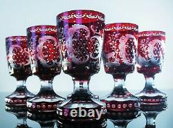Anciennes 6 Grand Verres Calice A Vin Cristal Couleur Rubis Taille Bohème 1930
