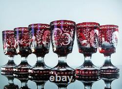 Anciennes 6 Grand Verres Calice A Vin Cristal Couleur Rubis Taille Bohème 1930