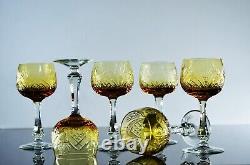 Anciennes 6 Verres A Vin Blanc En Cristal Double Couleur Miel Taille Boheme
