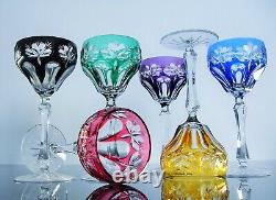 Anciennes 6 Verres Coupes Vin Martini Cristal Couleur Double Taille St. Louis