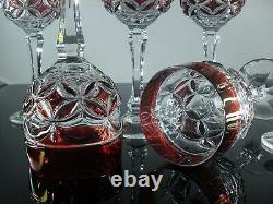 Anciennes Grand 6 Verres Calice A Vin Cristal Couleur Hofbauer Bohème Etiquette
