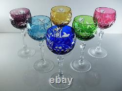 Anciennes Grand 6 Verres Calice En Cristal Couleur Taille Bayer Boheme 1950