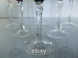 Anciennes Grand 6 Verres Calice En Cristal Couleur Taille Bayer Boheme 1950