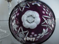 Anciennes Grand 6 Verres Calice En Cristal Couleur Taille Bayer Boheme 1950