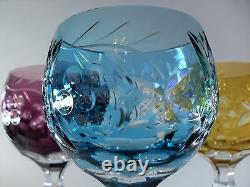 Anciennes Grand 6 Verres Calice En Cristal Couleur Taille Bayer Boheme 1950