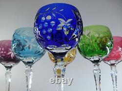 Anciennes Grand 6 Verres Calice En Cristal Couleur Taille Bayer Boheme 1950