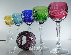 Anciennes Grand 6 Verres Calice En Cristal Couleur Taille Bayer Boheme 1950