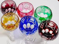Anciennes Grand 6 Verres Calice En Cristal Couleur Taille Raisin Boheme 1950