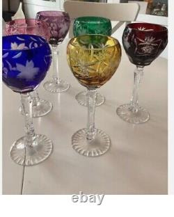 Anciennes Grand 6 Verres Calice En Cristal Couleur Taille Raisin Boheme 1950