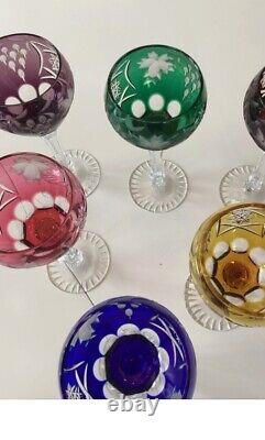 Anciennes Grand 6 Verres Calice En Cristal Couleur Taille Raisin Boheme 1950