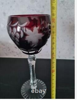 Anciennes Grand 6 Verres Calice En Cristal Couleur Taille Raisin Boheme 1950