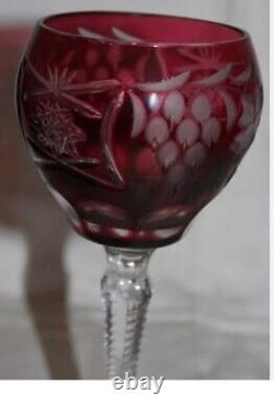 Anciennes Grand 6 Verres Calice En Cristal Couleur Taille Raisin Boheme 1950