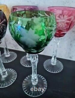 Anciennes Grand 6 Verres Calice En Cristal Couleur Taille Raisin Boheme 1950