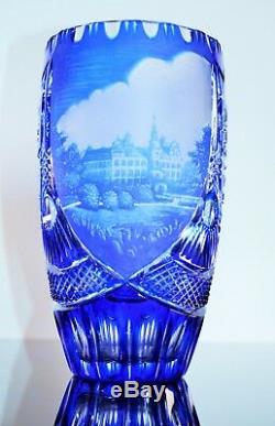 Arnstadt Boheme/ Ancienne Vase Cristal Couleur Double Taille Grave Dégage Acide