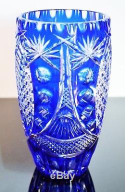 Arnstadt Boheme/ Ancienne Vase Cristal Couleur Double Taille Grave Dégage Acide