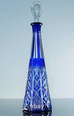 Art Déco Ancienne Grand Carafe Cristal Double Couleur Bleu Taille Baccarat 1908