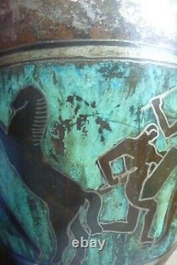 Art Déco Gros Vase Ancien Dinanderie Signé