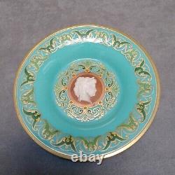 Assiette opaline bleue turquoise ancienne XIX ème décor desvignes camée