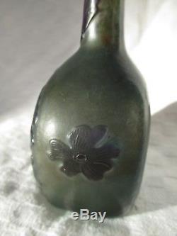 Authentique Vase Galle (1846-1904) Myosotis Degage Acide Ancien Art Nouveau