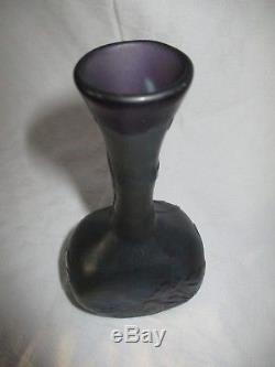Authentique Vase Galle (1846-1904) Myosotis Degage Acide Ancien Art Nouveau
