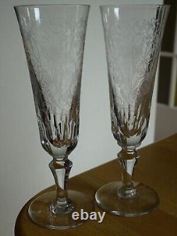 BACCARAT 2 ANCIENNES FLUTES A CHAMPAGNE CRISTAL MODELE PARME ht 17,3 cm