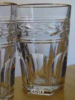 BACCARAT 2 ANCIENS VERRES GOBELET CRISTAL MODELE JONZAC GOLD ht 10,5 cm 18 cls
