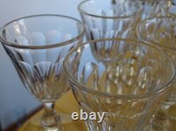 BACCARAT 6 ANCIENS VERRES A APERITIF CRISTAL GONDOLE COTES PLATES ht 11,5 cm