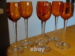 BACCARAT 6 ANCIENS VERRES A LIQUEUR CRISTAL COULEUR PERFECTION ORANGE ht 12,5 cm