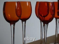 BACCARAT 6 ANCIENS VERRES A LIQUEUR CRISTAL COULEUR PERFECTION ORANGE ht 12,5 cm