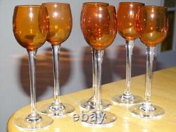 BACCARAT 6 ANCIENS VERRES A LIQUEUR CRISTAL COULEUR PERFECTION ORANGE ht 12,5 cm