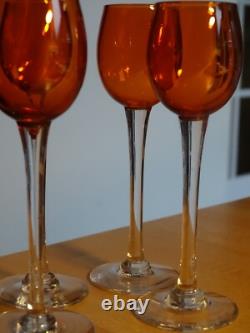 BACCARAT 6 ANCIENS VERRES A LIQUEUR CRISTAL COULEUR PERFECTION ORANGE ht 12,5 cm