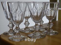 BACCARAT 6 ANCIENS VERRES A VIN CRISTAL CONIQUE BALUSTRE COTES PLATES 12 cm