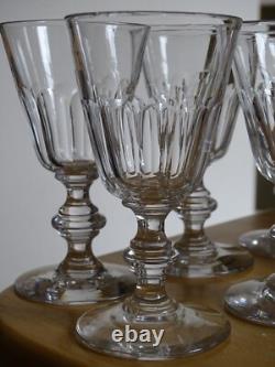 BACCARAT 6 ANCIENS VERRES A VIN CRISTAL CONIQUE BALUSTRE COTES PLATES 12 cm