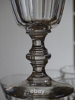BACCARAT 6 ANCIENS VERRES A VIN CRISTAL CONIQUE BALUSTRE COTES PLATES 12 cm