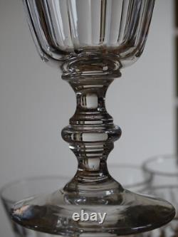 BACCARAT 6 ANCIENS VERRES A VIN CRISTAL CONIQUE BALUSTRE COTES PLATES 12 cm