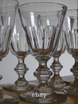 BACCARAT 6 ANCIENS VERRES A VIN CRISTAL CONIQUE BALUSTRE COTES PLATES 12 cm