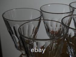 BACCARAT 6 ANCIENS VERRES A VIN CRISTAL CONIQUE BALUSTRE COTES PLATES 12 cm