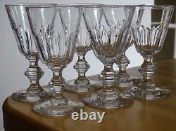 BACCARAT 6 ANCIENS VERRES A VIN CRISTAL CONIQUE BALUSTRE COTES PLATES 12 cm