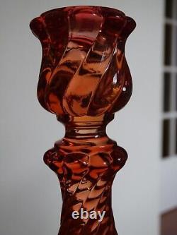 BACCARAT ANCIEN BOUGEOIR EN CRISTAL MOULER SIGNER MODELE BAMBOU ROUGE ht 18 cm