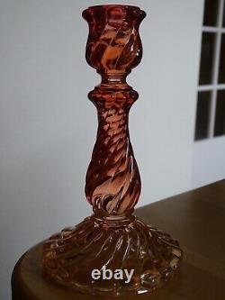 BACCARAT ANCIEN BOUGEOIR EN CRISTAL MOULER SIGNER MODELE BAMBOU ROUGE ht 18 cm