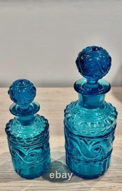 BACCARAT Ancien Flacon en Cristal Moulé Bleu Turquoise Modèle Moulure Russe