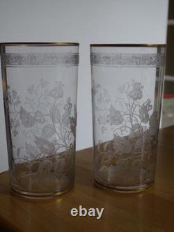 BACCARAT CRISTAL 2 ANCIENS VERRE A JUS DE FRUIT GRAVURE ART NOUVEAU ht 12 cm