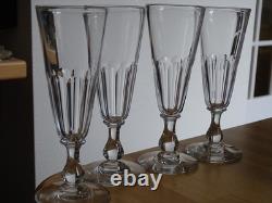 BACCARAT CRISTAL 4 ANCIENNE FLUTES CHAMPAGNE CONIQUE COTES PLATE ht 17,3 cm
