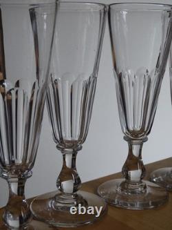 BACCARAT CRISTAL 4 ANCIENNE FLUTES CHAMPAGNE CONIQUE COTES PLATE ht 17,3 cm