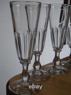 BACCARAT CRISTAL 4 ANCIENNE FLUTES CHAMPAGNE CONIQUE COTES PLATE ht 17,3 cm