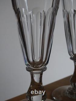 BACCARAT CRISTAL 4 ANCIENNE FLUTES CHAMPAGNE CONIQUE COTES PLATE ht 17,3 cm