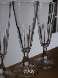BACCARAT CRISTAL 4 ANCIENNE FLUTES CHAMPAGNE CONIQUE COTES PLATE ht 17,3 cm
