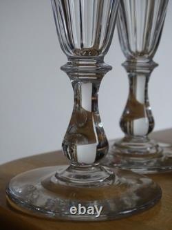 BACCARAT CRISTAL 4 ANCIENNE FLUTES CHAMPAGNE CONIQUE FILETS COTES PLATE 17 cm