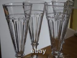 BACCARAT CRISTAL 4 ANCIENNE FLUTES CHAMPAGNE CONIQUE FILETS COTES PLATE 17 cm